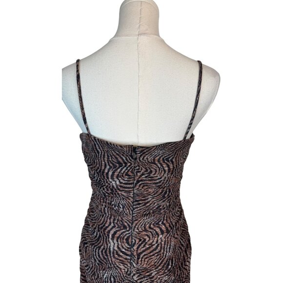 NWT JUMP Apparel Brown Zebra Small Print Ruched Bodycon Mini Dress Thin Straps - Picture 9 of 14